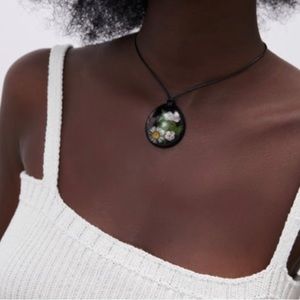 Zara necklace black floral glass